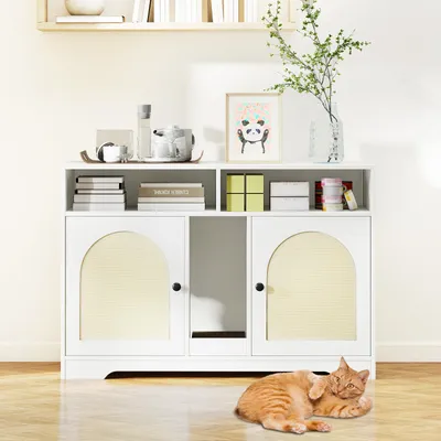 Giantex Meuble Litiere Chat,2 Portes et Griffoirs en Sisa,Planche à Gratter