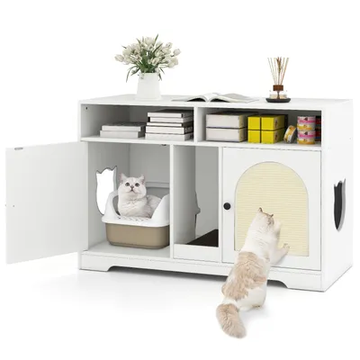 Giantex Meuble Litiere Chat,2 Portes et Griffoirs en Sisa,Planche à Gratter