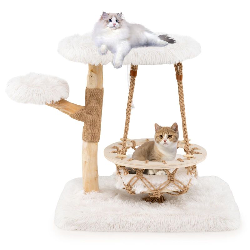 Giantex Arbre à Chat 66CM 3 Niveaux en Bois de Poirier,Couchage et Mobilier