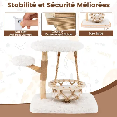 Giantex Arbre à Chat 66CM 3 Niveaux en Bois de Poirier,Couchage et Mobilier