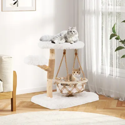 Giantex Arbre à Chat 66CM 3 Niveaux en Bois de Poirier,Couchage et Mobilier