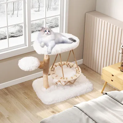 Giantex Arbre à Chat 66CM 3 Niveaux en Bois de Poirier,Couchage et Mobilier