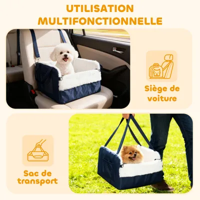 Siège auto pour chien avec ceinture de sécurité et fixation