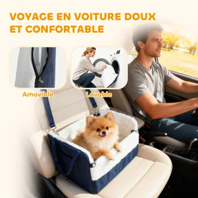 Siège auto pour chien avec ceinture de sécurité et fixation