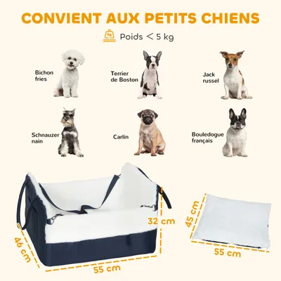 Siège auto pour chien avec ceinture de sécurité et fixation