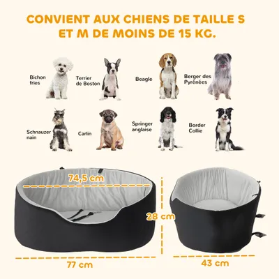 Siège auto pour chien avec ceinture
