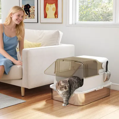 Bac à litière pour chat fermé en acier inoxydable