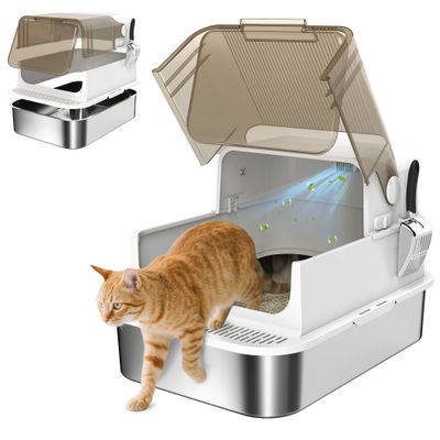 Bac à litière pour chat fermé en acier inoxydable