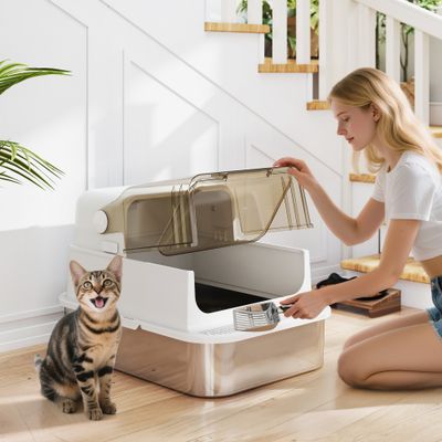 Bac à litière pour chat fermé en acier inoxydable