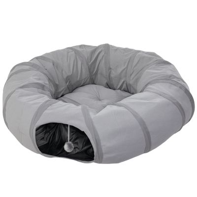 Tunnel pour chat intérieur rond tunnel avec lit et coussin