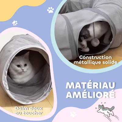 Tunnel pour chat intérieur rond tunnel avec lit et coussin