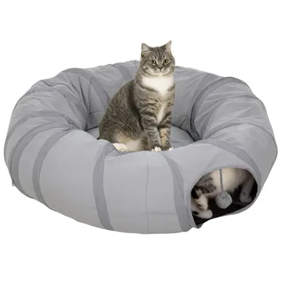 Tunnel pour chat intérieur rond tunnel avec lit et coussin