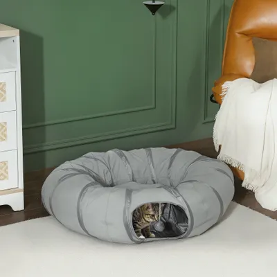 Tunnel pour chat intérieur rond tunnel avec lit et coussin