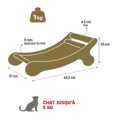 Chaise longue Boréal vert pour chat max 5 kg