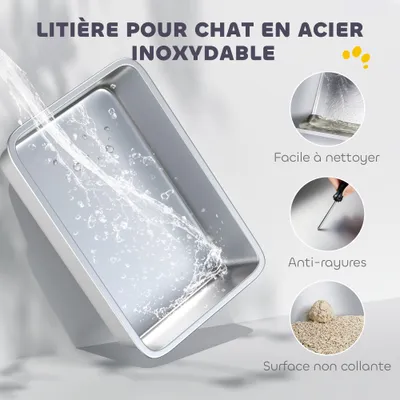 Bac à litière pour chat fermé en acier inoxydable Bac à litière pour chat fermé en acier inoxydable