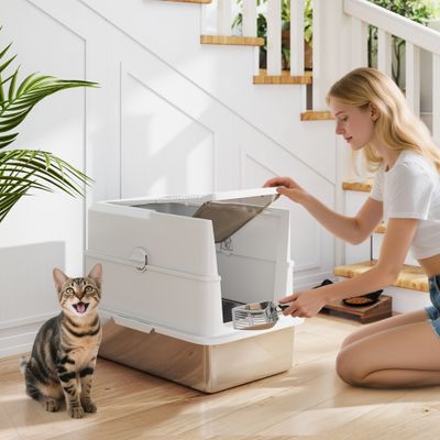 Bac à litière pour chat fermé en acier inoxydable