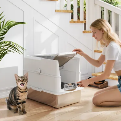 Bac à litière pour chat fermé en acier inoxydable Bac à litière pour chat fermé en acier inoxydable