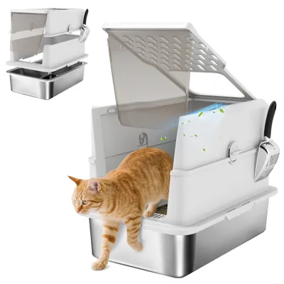 Bac à litière pour chat fermé en acier inoxydable