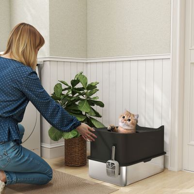 Bac à litière pour chat semi-fermé en acier inoxydable