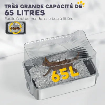 Bac à litière pour chat semi-fermé en acier inoxydable