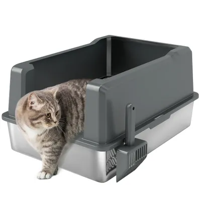 Bac à litière pour chat en acier inoxydable de 85 litres