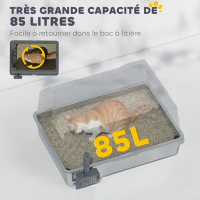 Bac à litière pour chat en acier inoxydable de 85 litres Bac à litière pour chat en acier inoxydable de 85 litres