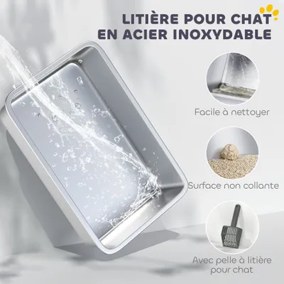 Bac à litière pour chat en acier inoxydable de 85 litres Bac à litière pour chat en acier inoxydable de 85 litres