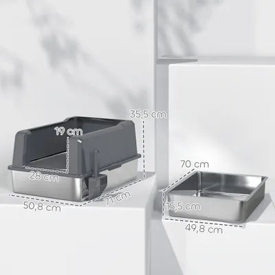 Bac à litière pour chat en acier inoxydable de 85 litres Bac à litière pour chat en acier inoxydable de 85 litres