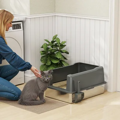 Bac à litière pour chat en acier inoxydable de 85 litres Bac à litière pour chat en acier inoxydable de 85 litres