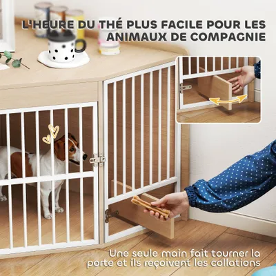 Cage d'angle pour chien avec porte tournante