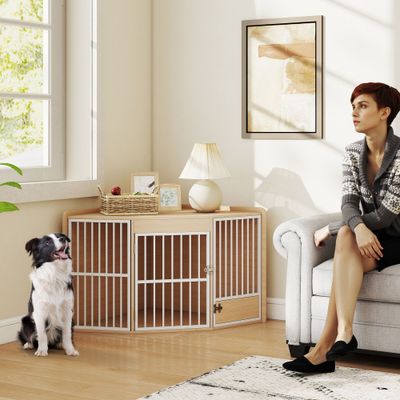 Cage d'angle pour chien avec porte tournante