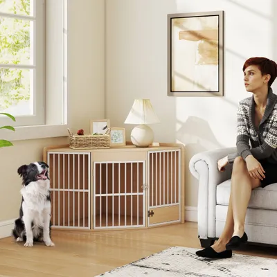 Cage d'angle pour chien avec porte tournante