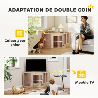 Cage d'angle pour chien avec porte tournante