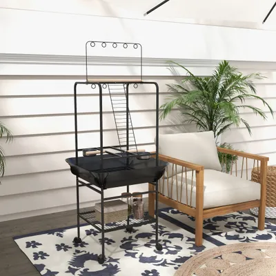 Aire de jeu sur roulettes pour oiseaux 3 perchoirs en bois