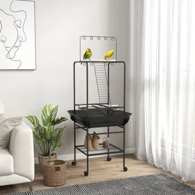 Aire de jeu sur roulettes pour oiseaux 3 perchoirs en bois