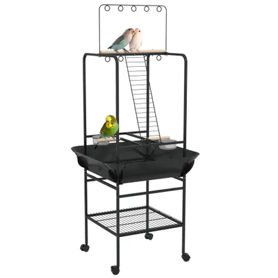 Aire de jeu sur roulettes pour oiseaux 3 perchoirs en bois