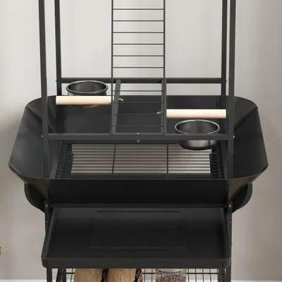 Aire de jeu sur roulettes pour oiseaux 3 perchoirs en bois