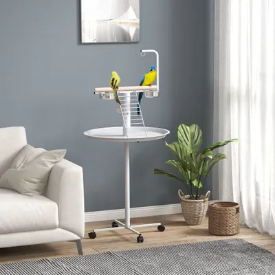 Mangeoire à oiseaux sur pied avec 4 roulettes perchoir