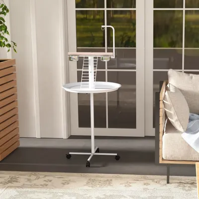 Mangeoire à oiseaux sur pied avec 4 roulettes perchoir