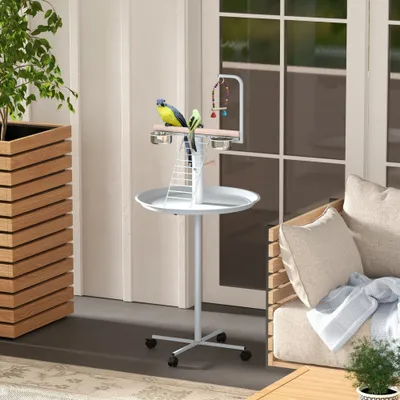 Mangeoire à oiseaux sur pied avec 4 roulettes perchoir