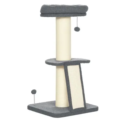 Arbre à chat avec griffoir tronc en sisal boules suspendues et plate Arbre à chat avec griffoir tronc en sisal boules suspendues et plate