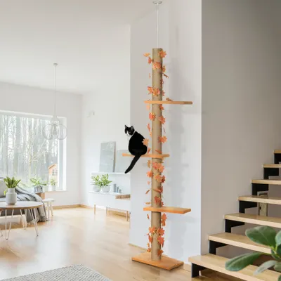 Arbre à chat hauteur réglable avec feuilles décoratif