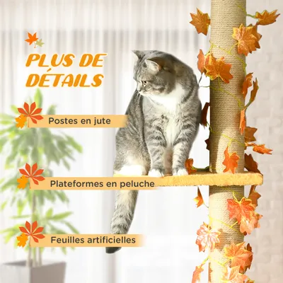 Arbre à chat hauteur réglable avec feuilles décoratif
