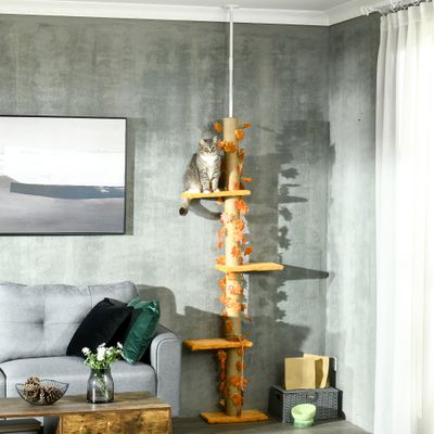 Arbre à chat hauteur réglable avec feuilles décoratif
