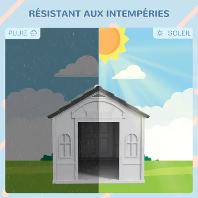Niche d'extérieur en PP blanc pour chiens de petite et moyenne taille Niche d'extérieur en PP blanc pour chiens de petite et moyenne taille