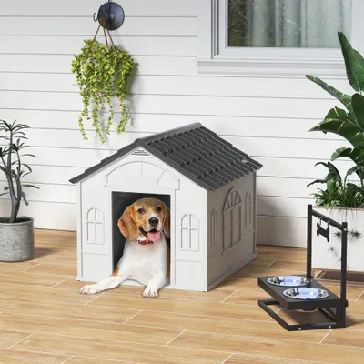 Niche d'extérieur en PP blanc pour chiens de petite et moyenne taille Niche d'extérieur en PP blanc pour chiens de petite et moyenne taille