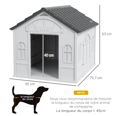 Niche d'extérieur en PP blanc pour chiens de petite et moyenne taille Niche d'extérieur en PP blanc pour chiens de petite et moyenne taille