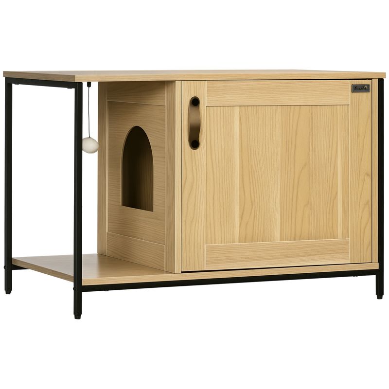 Maison de toilette pour chat style industriel porte entrée latérale