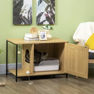 Maison de toilette pour chat style industriel porte entrée latérale