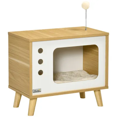 Maison niche pour chat forme de tv avec coussin douillet